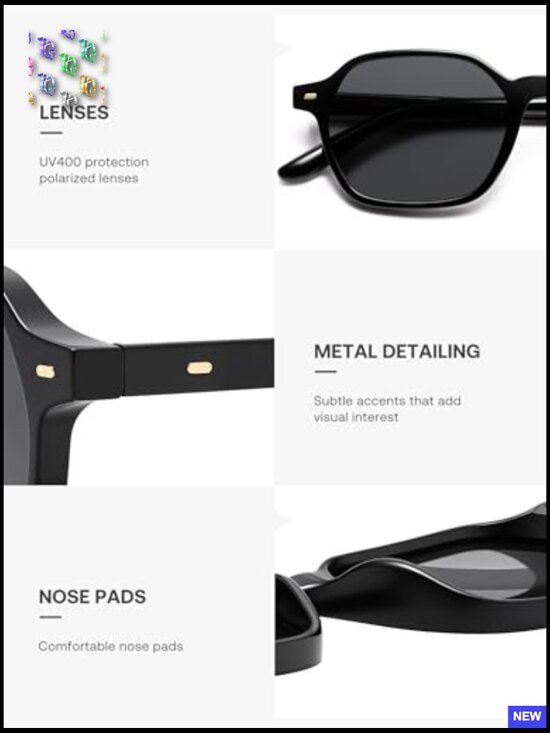 Retro Square Polarized Sunglasses Trendy 70s Thin Slim Shades Sunnies main image 6